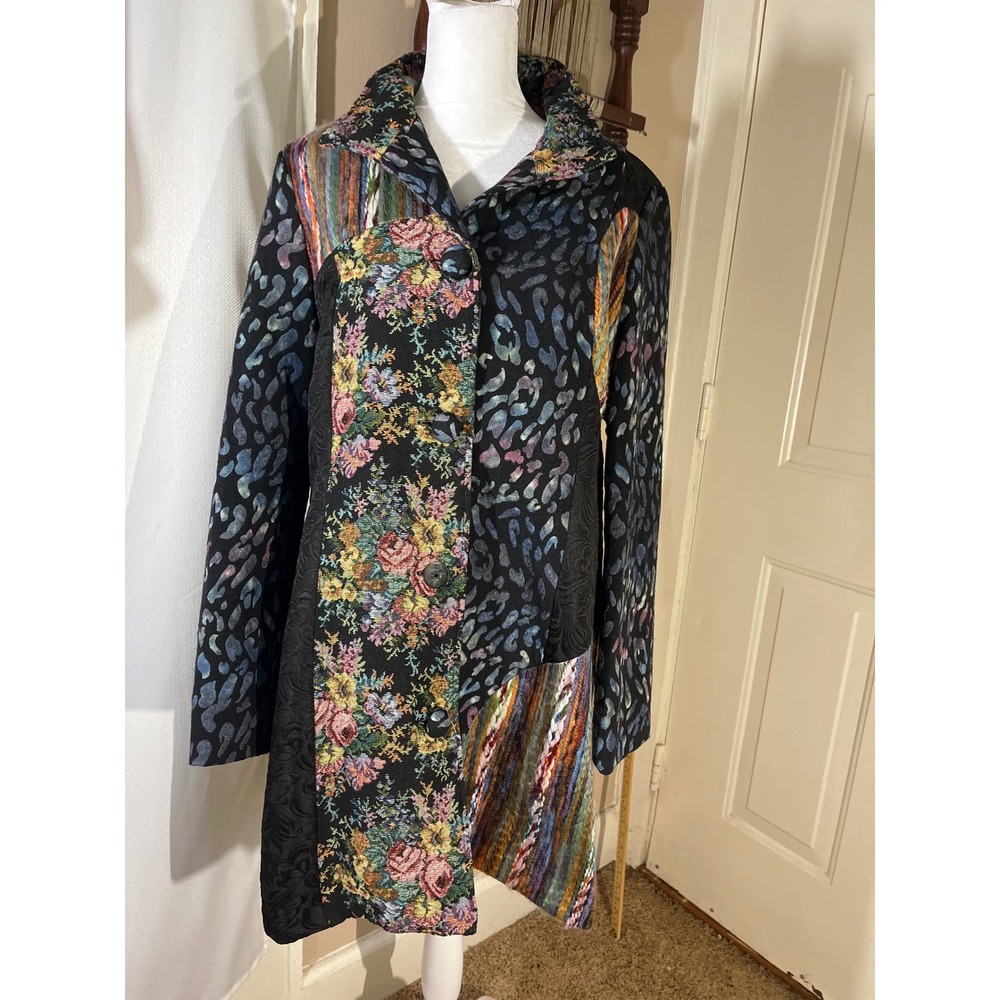 Vtg Moka 0Sport Patchwork Coat Women L Mixed Floral Leopard Tapestry Art Jacket